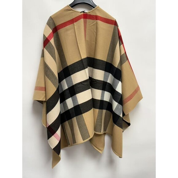 Burberry Women’s Charlotte Reversible Solid Check Wool Cape Camel 4029406 - Picture 3 of 10